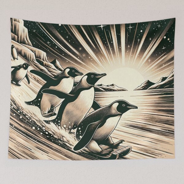 Item preview, Penguins in the Dawn's Radiant Embrace designed and sold by PictorialWhimsy.