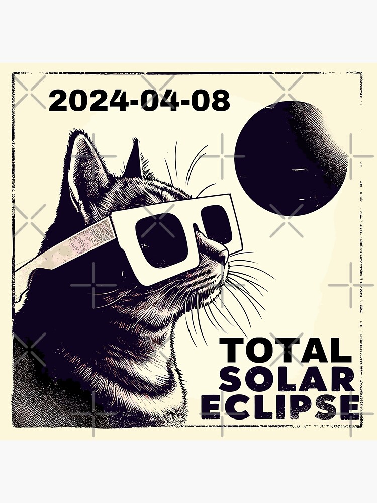 Thumbnail 3 of 3, Sticker, Funny Cat Total solar eclipse 2024 designed and sold by TomFrontierArt.