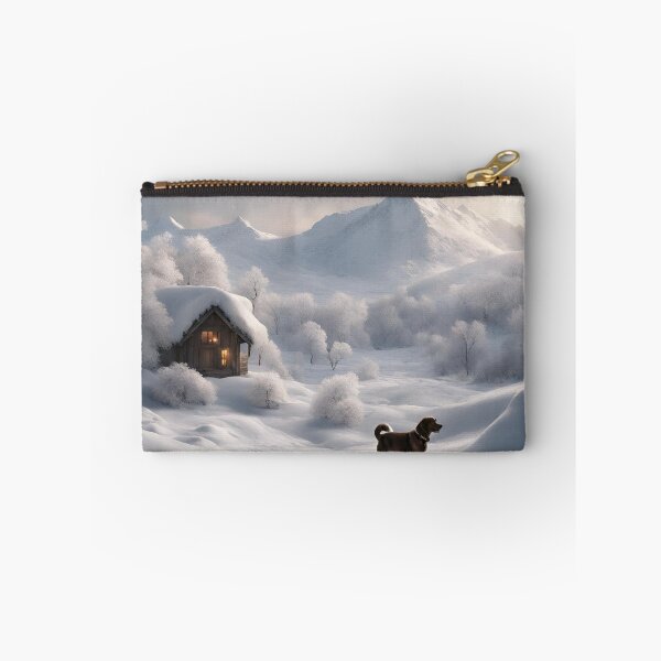 Item preview,  "Solitude in Winter: Wooden Home and Lone Pup", winter, gfts, funny, dog, friends,  designed and sold by Ewelina  Niemiec.
