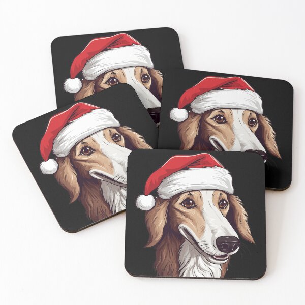 Item preview, A Festive Borzoi wearing a red Santa hat designed and sold by Nicholson Street Creative.