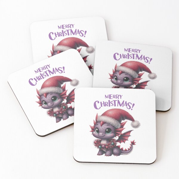 Item preview, Cute  Violet   Dragon  stegaysaurus in a Santa hat  with Horns  on a white background -Christmas animals Theme designed and sold by mndesignworx.