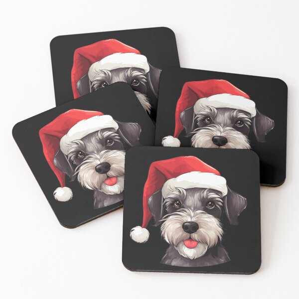 Item preview, A Festive Miniature Schnauzer wearing a red Santa hat designed and sold by Nicholson Street Creative.