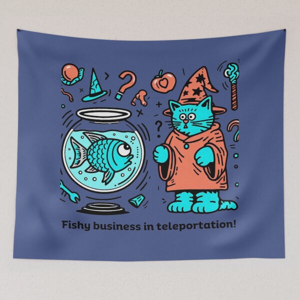 Item preview, Fishy Cat Wizard Teleportation Troubles designed and sold by sharon1210.