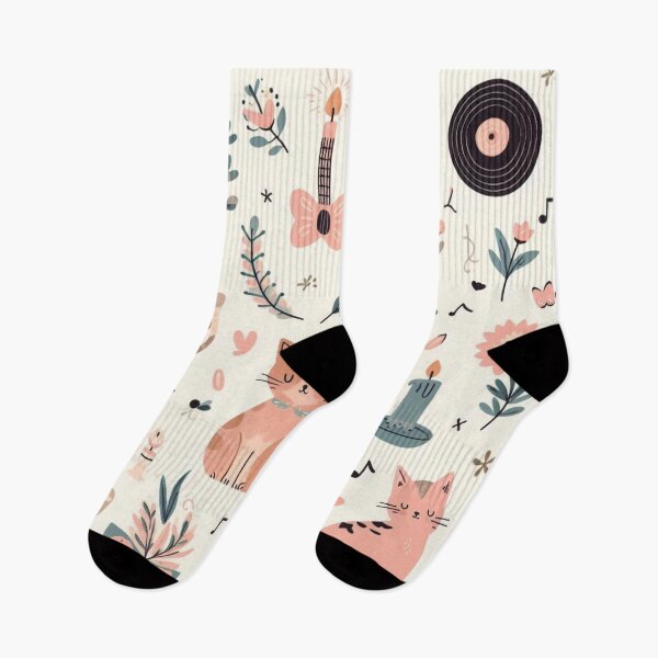 Item preview, Cats and plants and music pastel color pattern designed and sold by Booksshack.