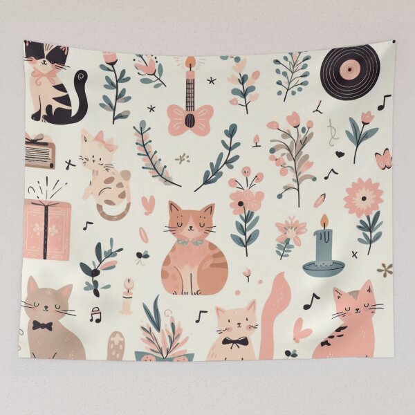 Item preview, Cats and plants and music pastel color pattern designed and sold by Booksshack.