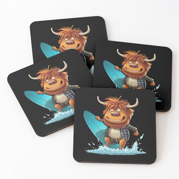 Item preview, Surfing Highland Cow - Cute but tense facial expression designed and sold by WallGemsArt.