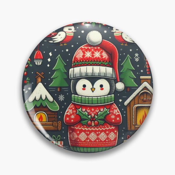 Item preview, Penguin Santa Christmas holly pattern designed and sold by Booksshack.
