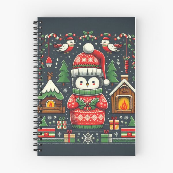 Item preview, Penguin Santa Christmas holly pattern designed and sold by Booksshack.
