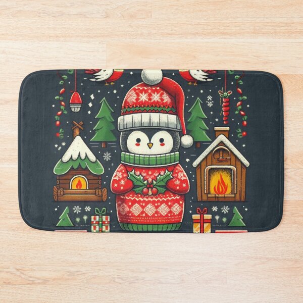 Item preview, Penguin Santa Christmas holly pattern designed and sold by Booksshack.