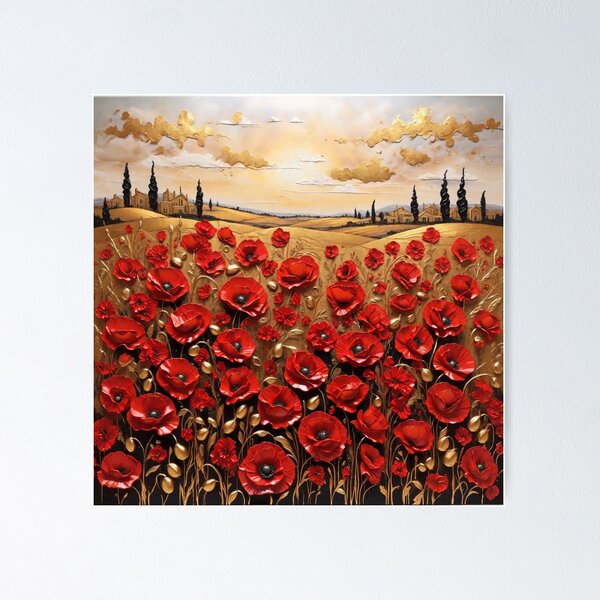 Item preview, Amapolas Rojas Acrílicas Golden Fields designed and sold by Sadia Jannat.