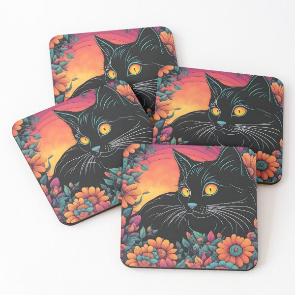 Item preview, Black Cat Floral Aesthetic Colorful flowers designed and sold by Catophile.