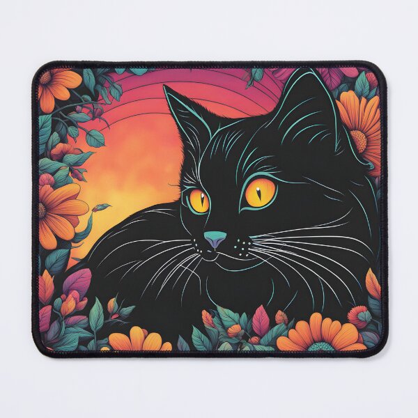 Item preview, Black Cat Floral Aesthetic Colorful flowers designed and sold by Catophile.