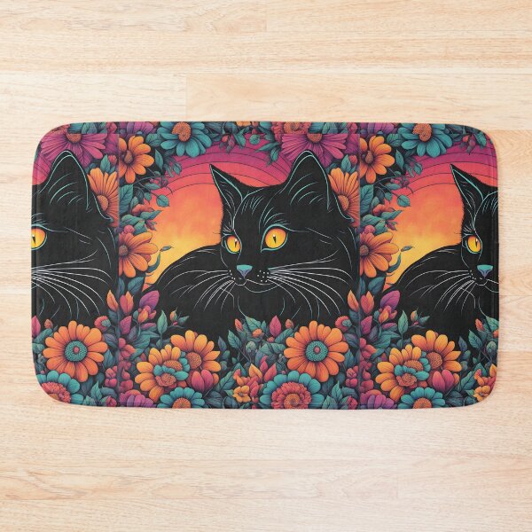 Item preview, Black Cat Floral Aesthetic Colorful flowers designed and sold by Catophile.
