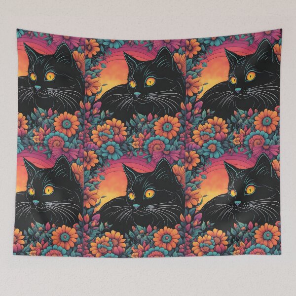 Item preview, Black Cat Floral Aesthetic Colorful flowers designed and sold by Catophile.