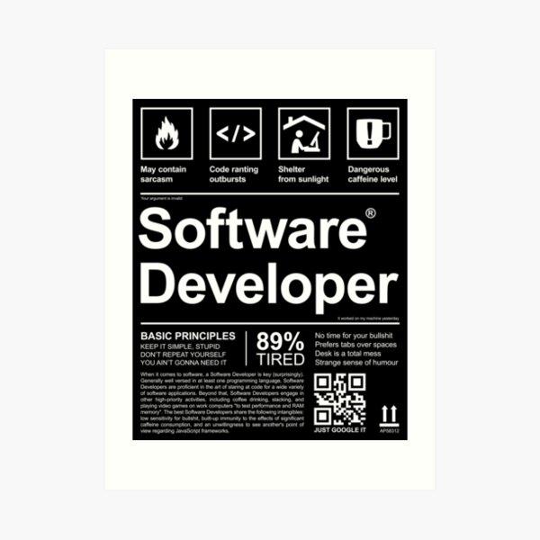 "SOFTWARE DEVELOPER LABEL" Art Print for Sale by officegeekshop | Redbubble