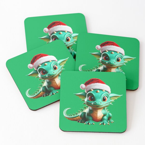 Item preview, cute funny green little dragon in santa claus hat designed and sold by Niktarka.