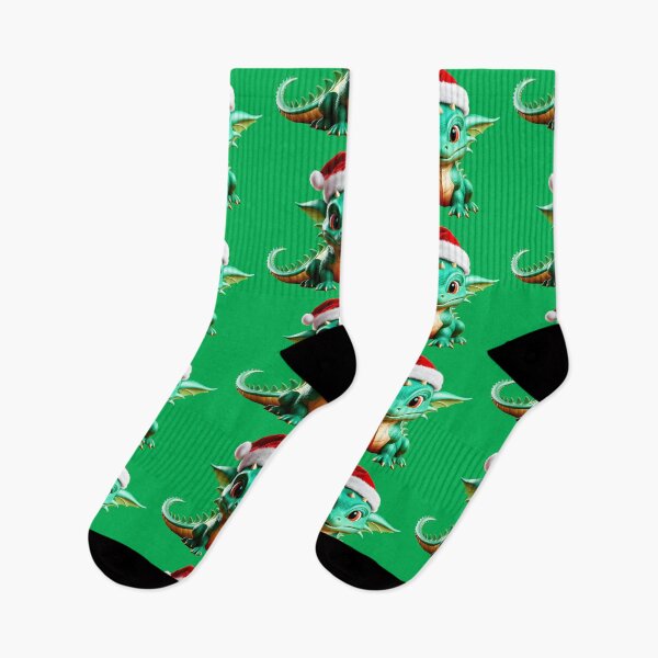 Item preview, cute funny green little dragon in santa claus hat designed and sold by Niktarka.