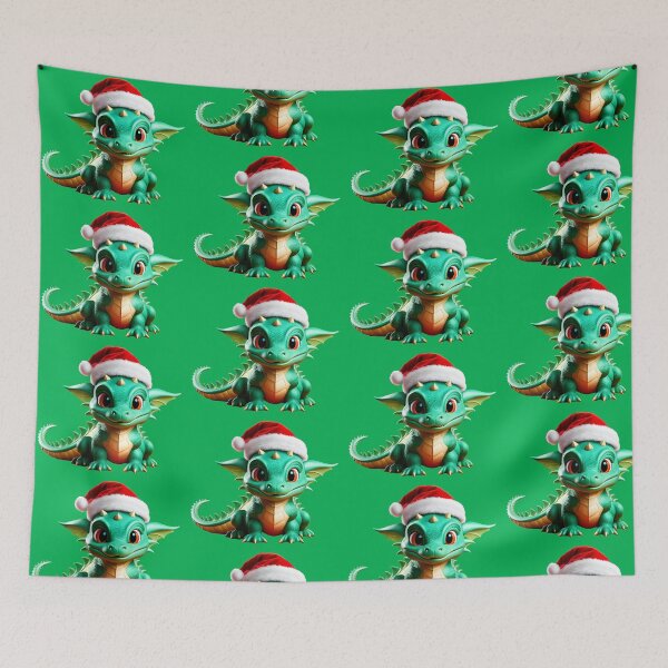 Item preview, cute funny green little dragon in santa claus hat designed and sold by Niktarka.