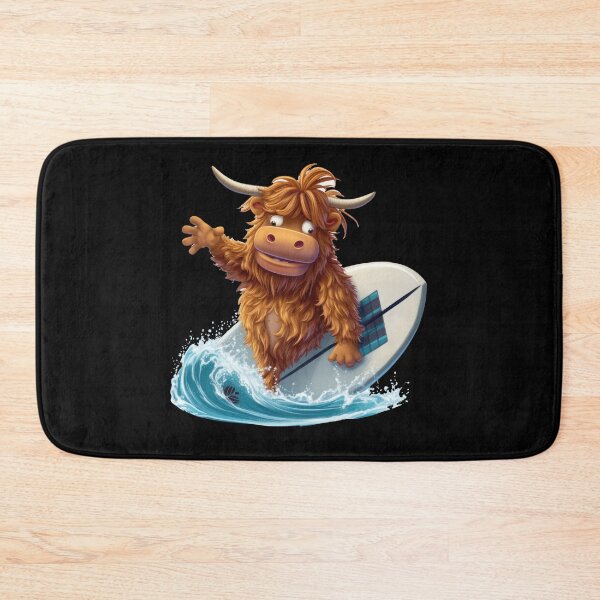 Item preview, Highland cow surfing master elegantly surfs the wave designed and sold by WallGemsArt.