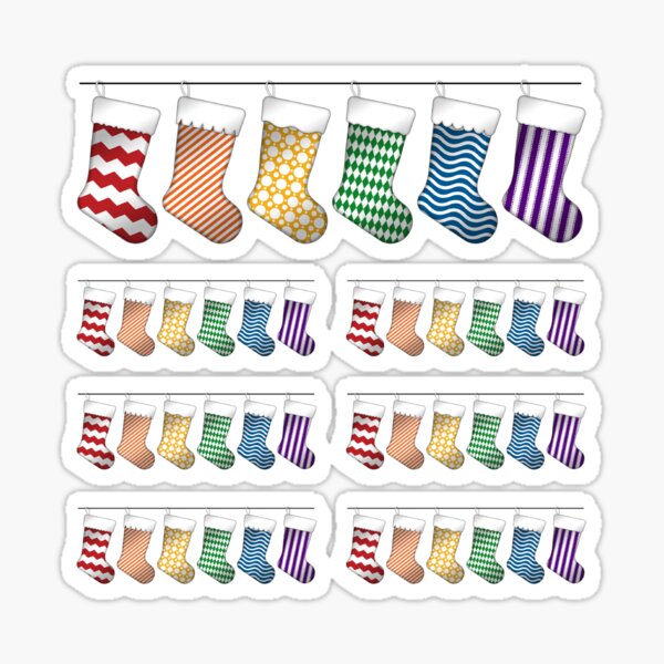 Row of Six LGBTQ Pride Rainbow Christmas Stockings Sticker