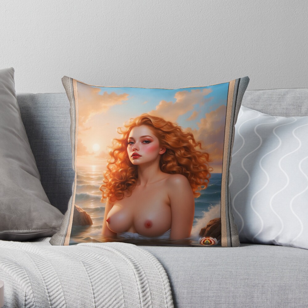 Dawn Rising From The Sea Portrait Of A Redhead AI Concept Art by Xzendor7 - Alluring Room Decor Art Print 4 Dawn Rising From The Sea Enchanting Portrait Of A Redhead AI Concept Art by Xzendor7 Decorative Throw Pillow Art Print