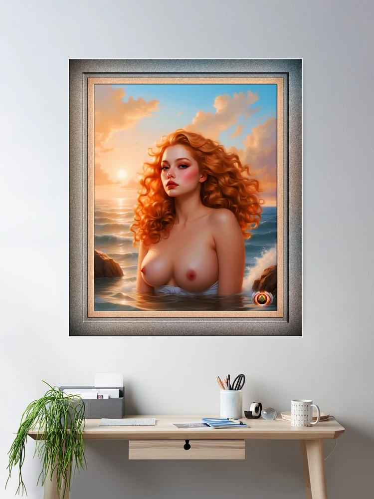 Dawn Rising From The Sea Portrait Of A Redhead AI Concept Art by Xzendor7 - Alluring Room Decor Art Print 2 Dawn Rising From The Sea Enchanting Portrait Of A Redhead AI Concept Art by Xzendor7 Room Decor Poster Art Print