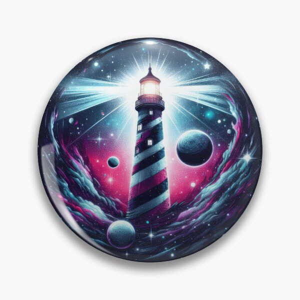 Item preview, Galactic Lighthouse Round Composition - Cosmic Beacon Amidst Stars designed and sold by ArtfulWeave.
