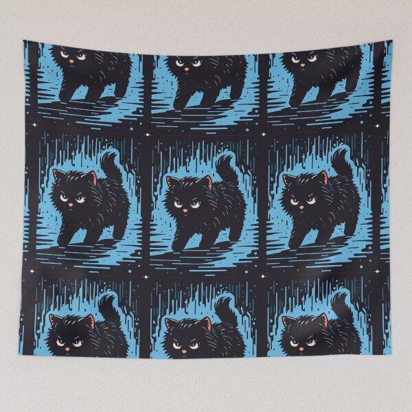 Item preview, Gato negro buscando comida bajo la lluvia designed and sold by SiMinDesigns.