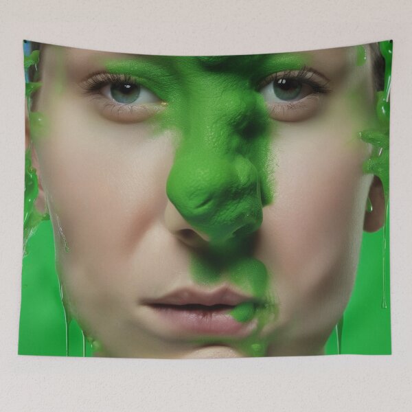 Item preview, Woman's face with green snotty, sludge,  gunge on it. designed and sold by Barbara Burgess.