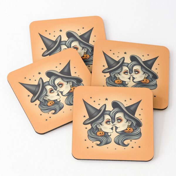 Item preview, Kissin' Witches | Halloween collection | WLW Traditional tattoo designed and sold by QinkQueerTats.