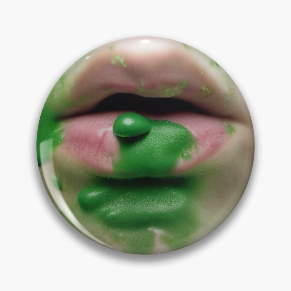 Item preview, Face, lips with green snotty, sludge,  gunge on it. designed and sold by Barbara Burgess.