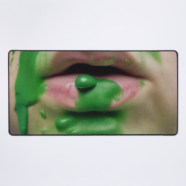Item preview, Face, lips with green snotty, sludge,  gunge on it. designed and sold by Barbara Burgess.