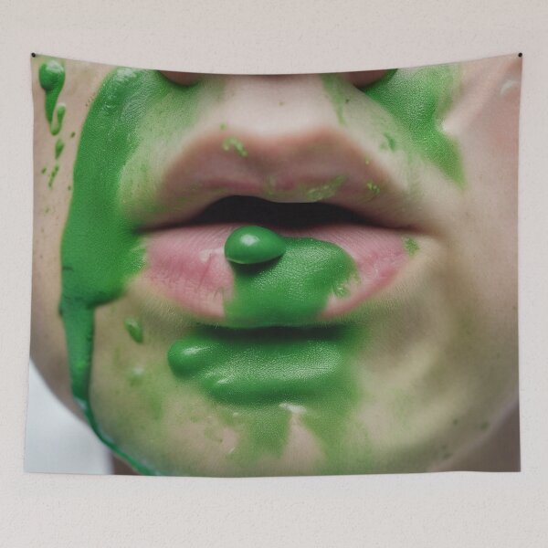 Item preview, Face, lips with green snotty, sludge,  gunge on it. designed and sold by Barbara Burgess.