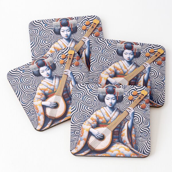 Item preview, Abstract Geisha Playing Biwa  designed and sold by Witsprings.