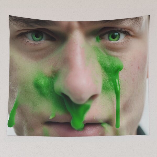 Item preview, Face, with green snotty, sludge,  gunge on it. designed and sold by Barbara Burgess.