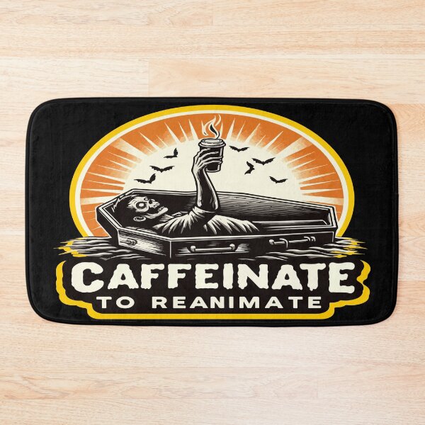 Item preview, Caffeinate to Reanimate - Zombie Coffin Coffee - Yellow and Orange Design designed and sold by MegaDirt.