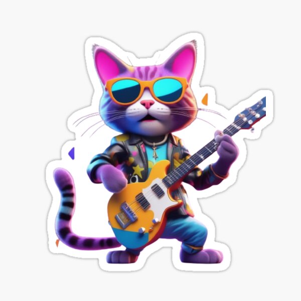 A Cat Who Is The Essence Of A Cool And Funky Guitarist Sticker