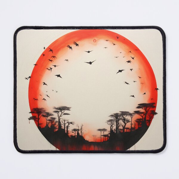 Item preview, Minimalist red sun art print, birds designed and sold by dcrc.