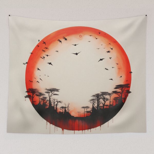 Item preview, Minimalist red sun art print, birds designed and sold by dcrc.