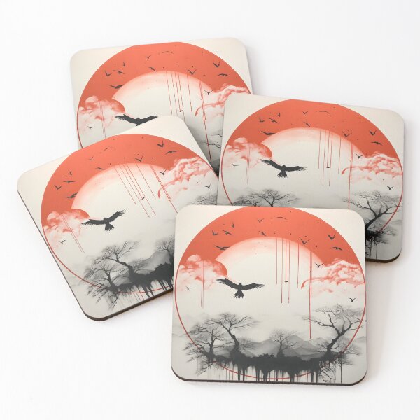 Item preview, minimalist red sun art print, birds designed and sold by dcrc.
