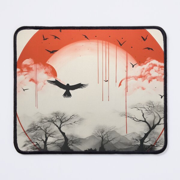 Item preview, minimalist red sun art print, birds designed and sold by dcrc.