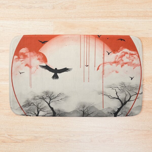 Item preview, minimalist red sun art print, birds designed and sold by dcrc.