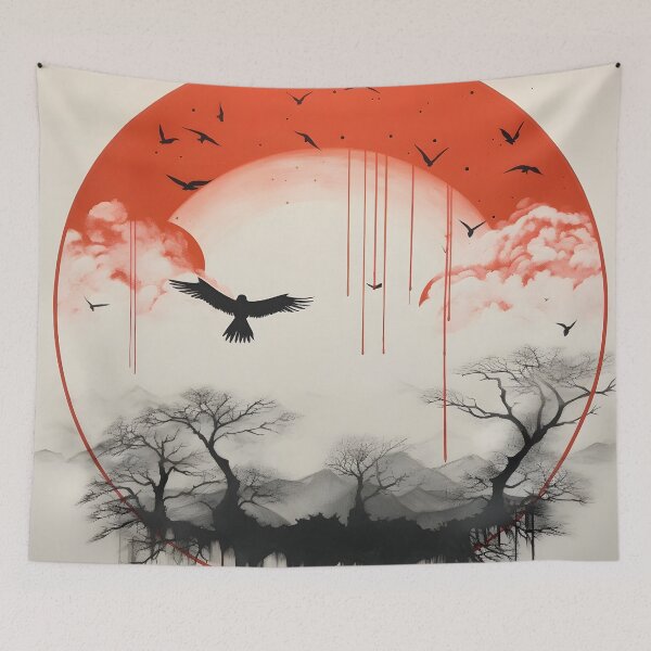 Item preview, minimalist red sun art print, birds designed and sold by dcrc.