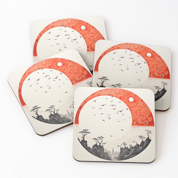 Item preview, minimalist red sun art print, birds designed and sold by dcrc.