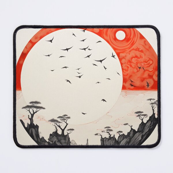 Item preview, minimalist red sun art print, birds designed and sold by dcrc.