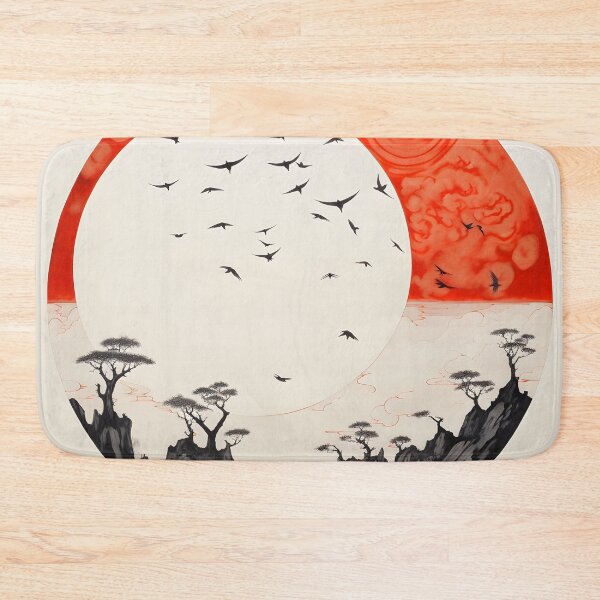 Item preview, minimalist red sun art print, birds designed and sold by dcrc.