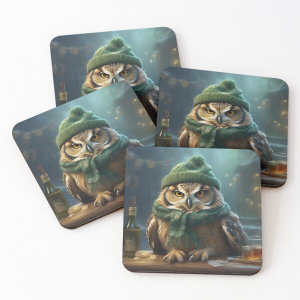 Item preview, Whoo's Happy Hour? The Grumpy Drunk Owl at the Bar!" designed and sold by T-shirtMill.