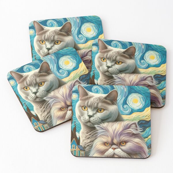 Item preview, Persian and British Shorthair Cats in Van Gogh Style designed and sold by fkdesignsshirts.