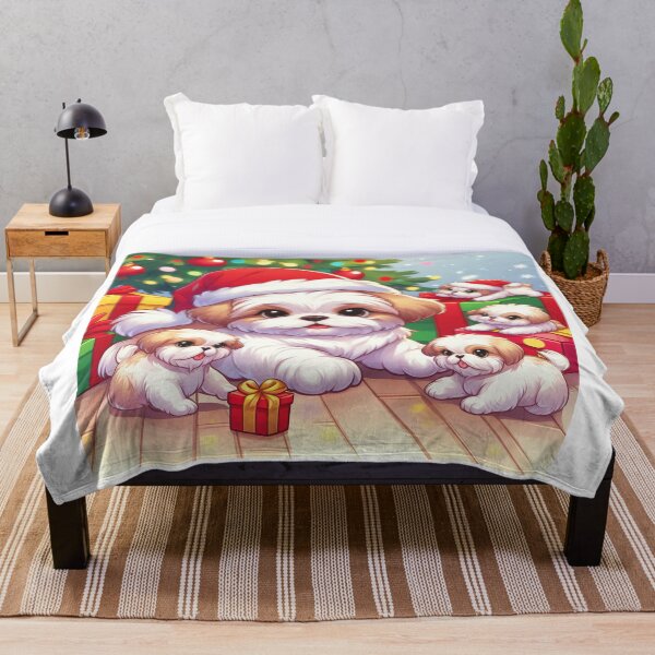 Item preview, Cartoony Shihtzu Dad celebrating Xmas with his puppies designed and sold by RAFA VICENTE.