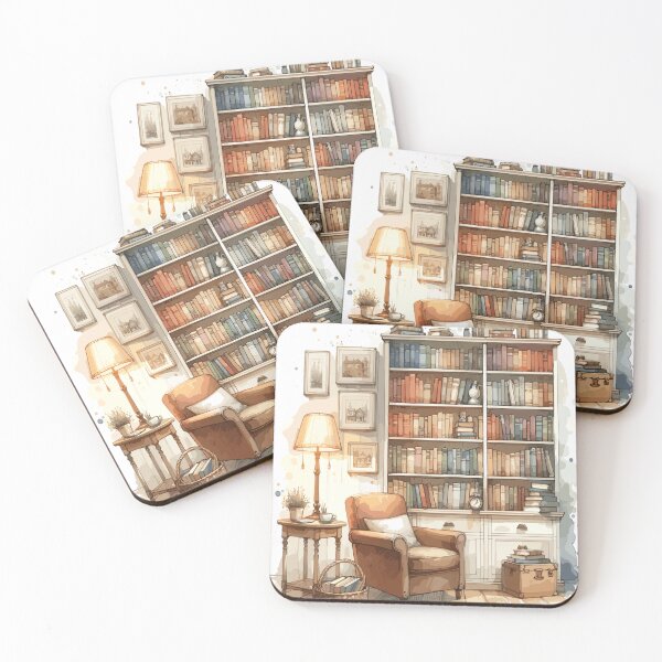 Item preview, Cozy home library in watercolor designed and sold by LongIslandDesgn.